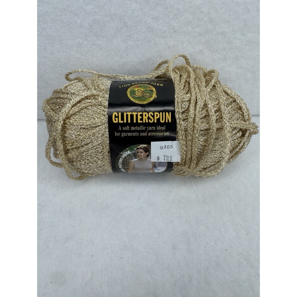 Lion Brand Glitterspun Yarn Gold Metallic Skein 990 Italy‎ Vintage